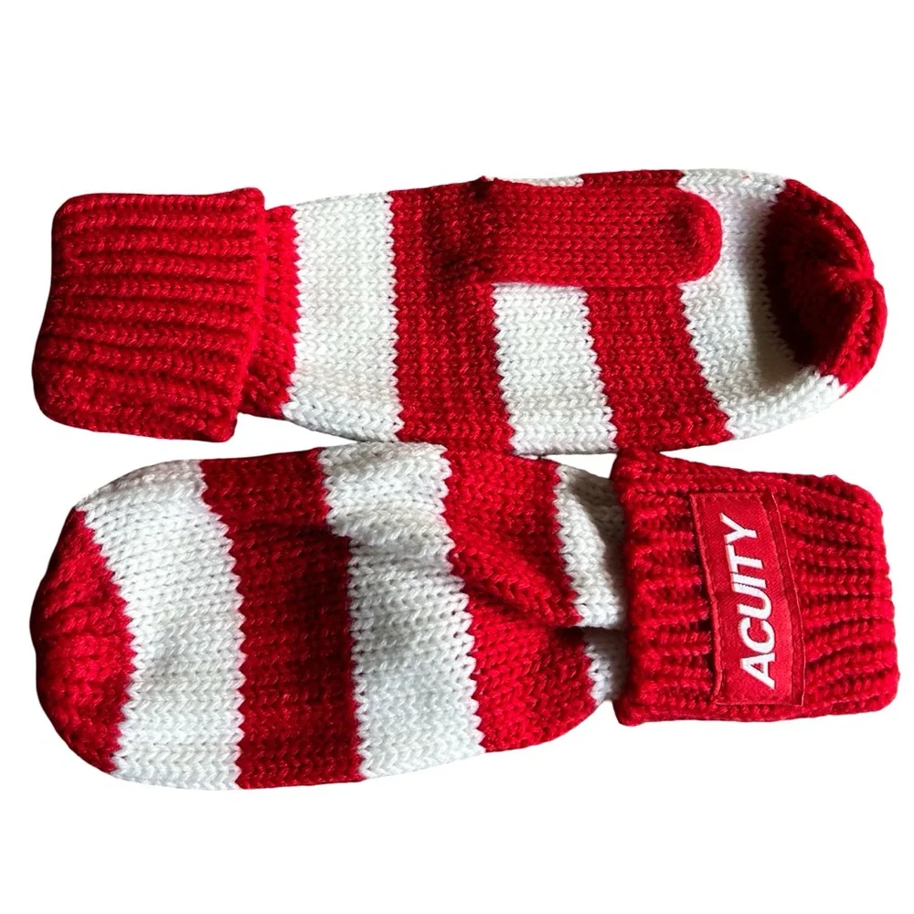 NWOT Acuity Red & White Striped Knit Mittens